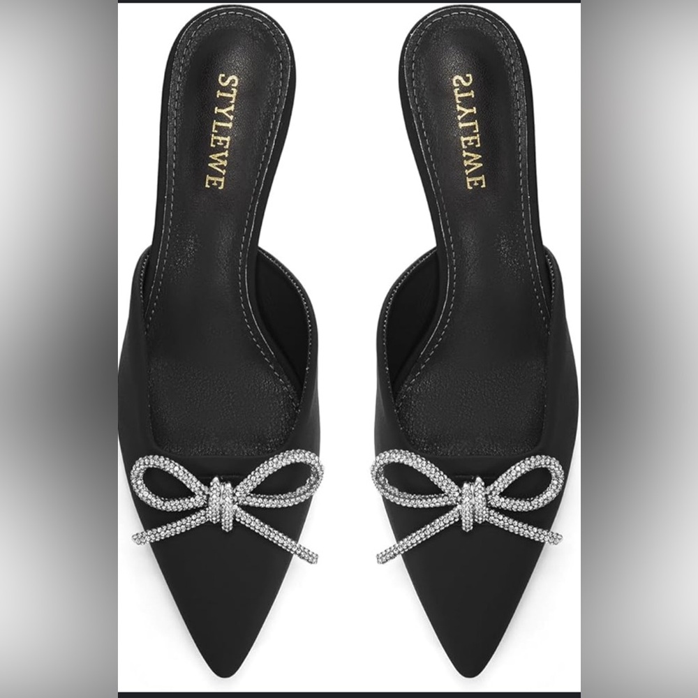 NWOT Stylewe Womens Bow Kitten Heels for Women Heeled Sandal Mules, Size 7